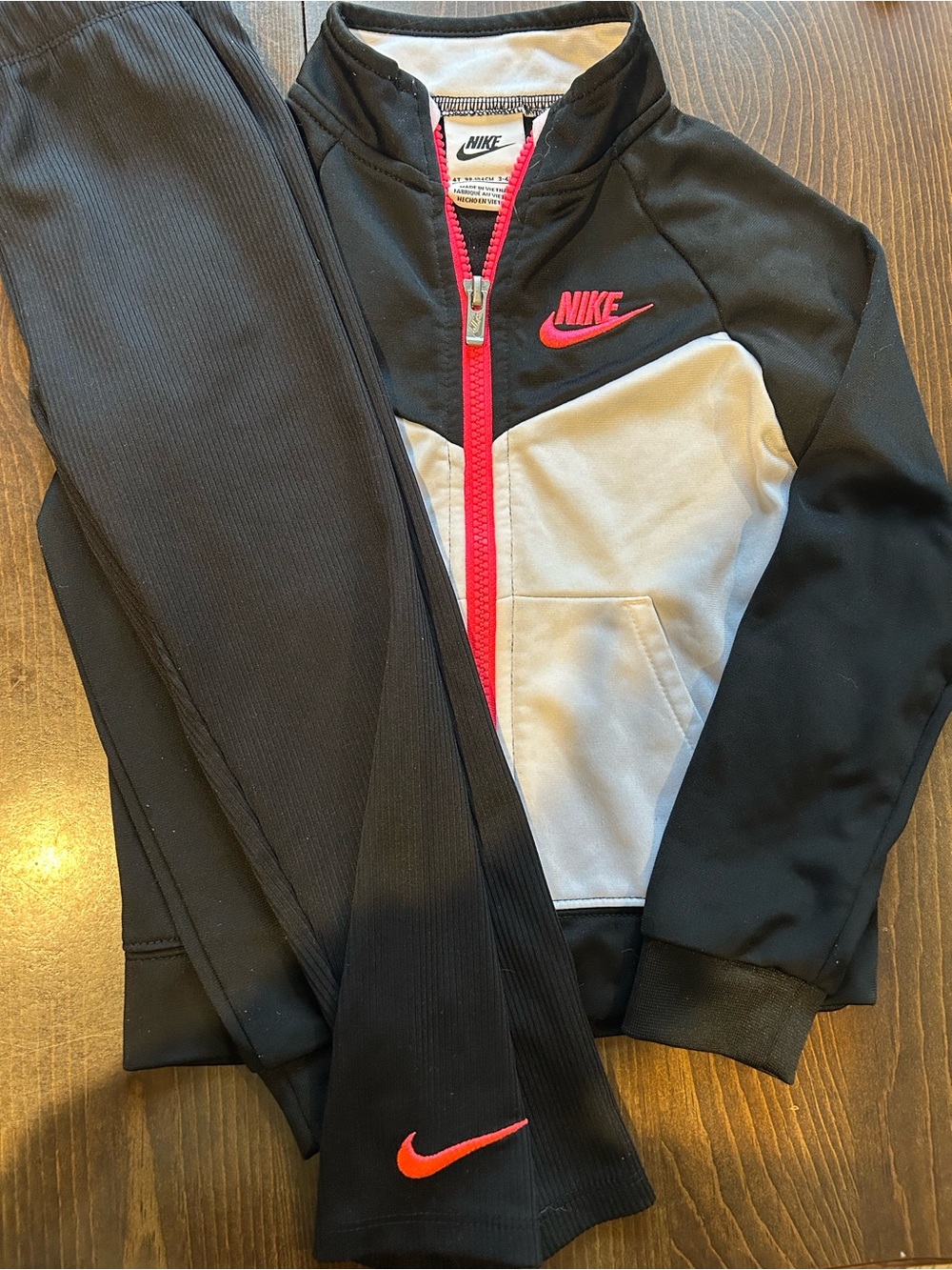 Nike Girls 4T Tracksuit Set Black Gray Pink Zip Jacket + Pants